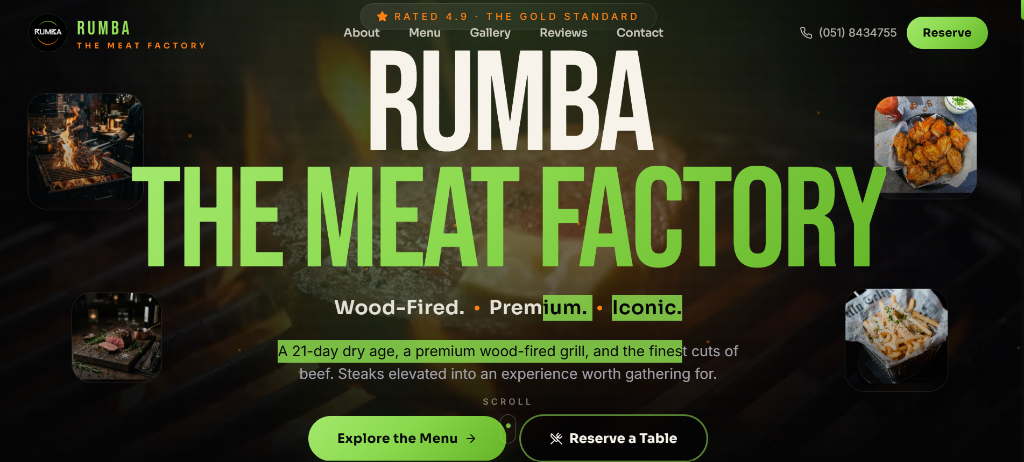 Rumba The Meat Factory restaurant website screenshot